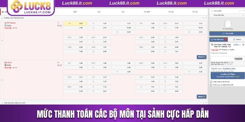 Mức thanh toán các bộ môn tại sảnh cực hấp dẫn