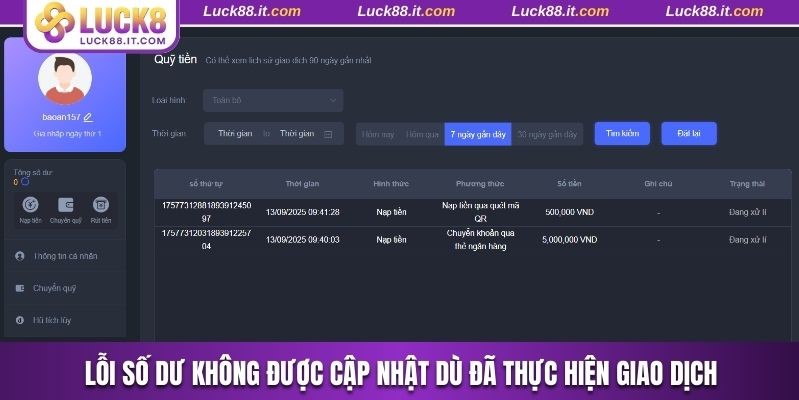 Lỗi số dư không được cập nhật dù đã thực hiện giao dịch